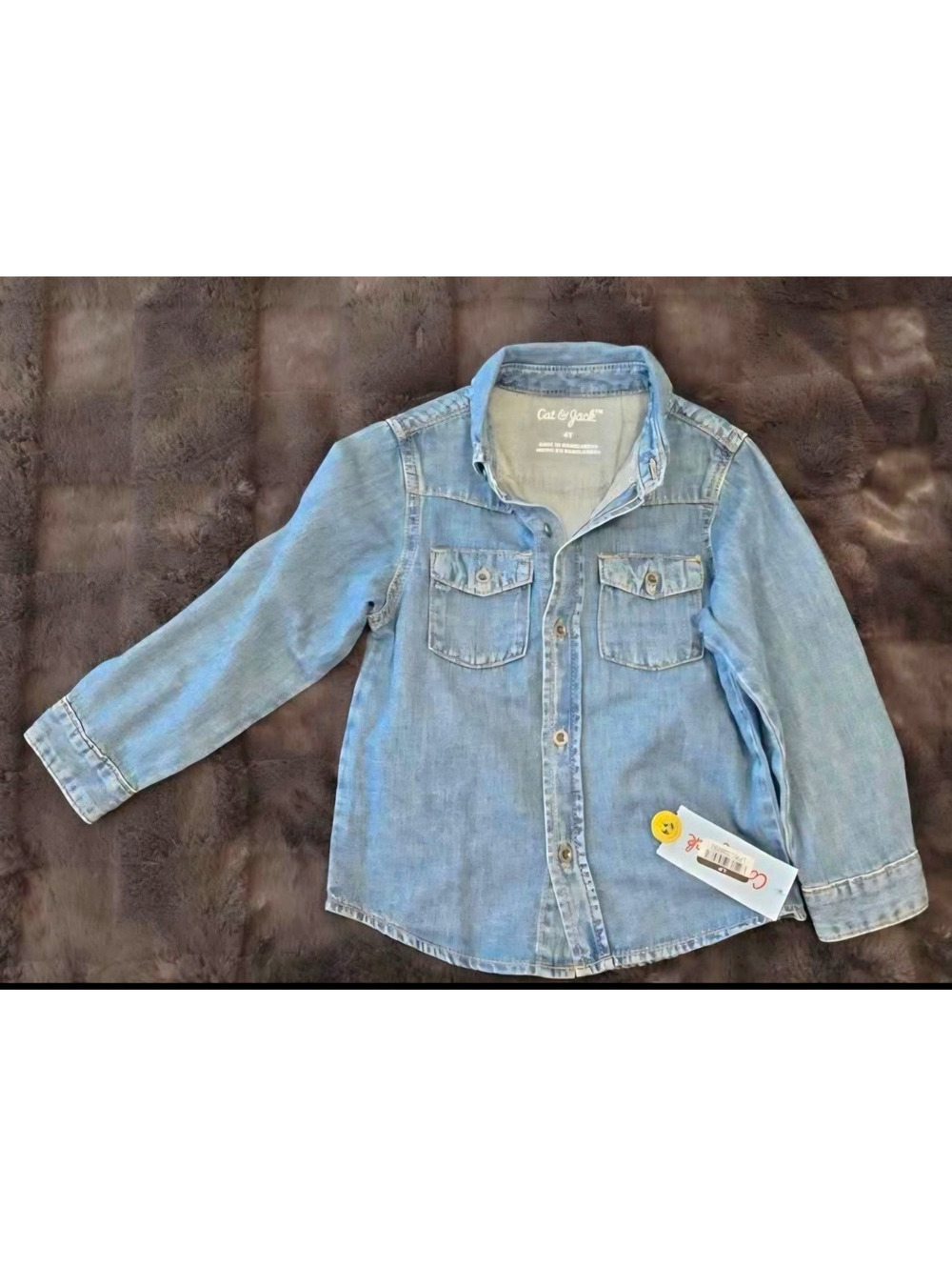 Cat & Jack Girls 4T Blue Denim Solid Collared Long Sleeve Button-Up Shirt